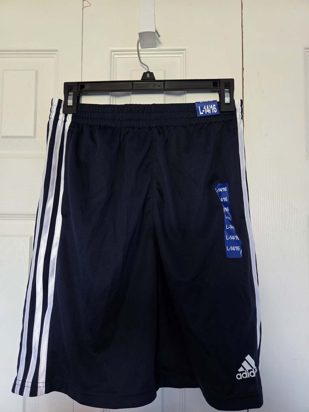 Adidas Navy Blue Athletic Shorts with White Stripes
